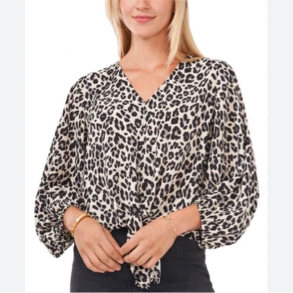 Vince Camuto Tops - Vince Camuto V-Neck Animal Print tie Front Blouse, size M
